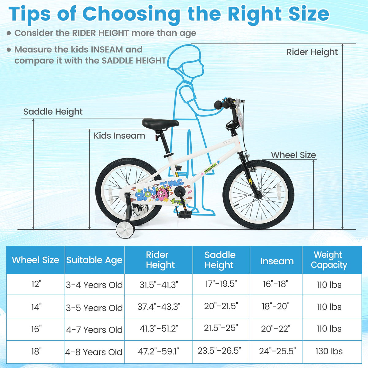 18 Inch Kids Bike with Training Wheels for Ages 4-8 Years Old White- Street Art Time view 5