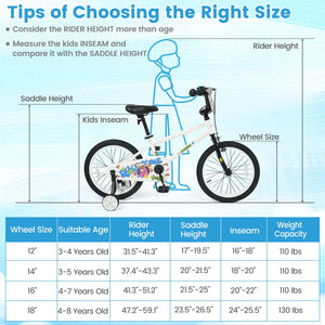 18 Inch Kids Bike with Training Wheels for Ages 4-8 Years Old White- Street Art Time view 5