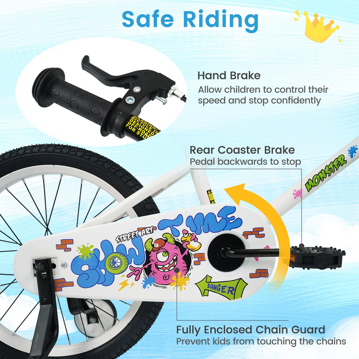 18 Inch Kids Bike with Training Wheels for Ages 4-8 Years Old White- Street Art Time view 8