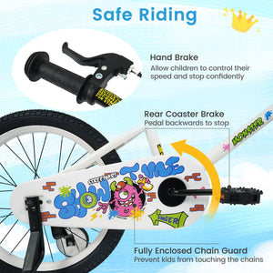 18 Inch Kids Bike with Training Wheels for Ages 4-8 Years Old White- Street Art Time view 8