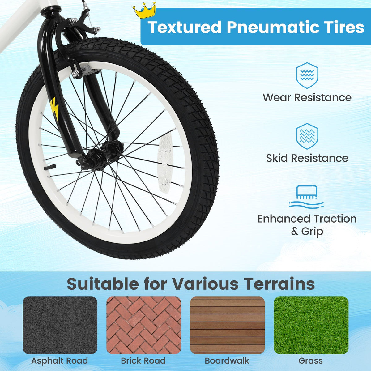 18 Inch Kids Bike with Training Wheels for Ages 4-8 Years Old White- Street Art Time view 9