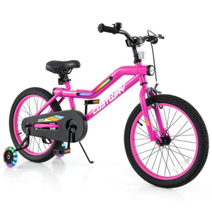 Patented 18 Inch LED Lighted Kids Bike with Training Wheels and Headlight for Ages 4-8 Years-18 inches