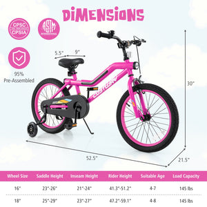 Patented 18 Inch LED Lighted Kids Bike with Training Wheels and Headlight for Ages 4-8 Years-18 inches view 4