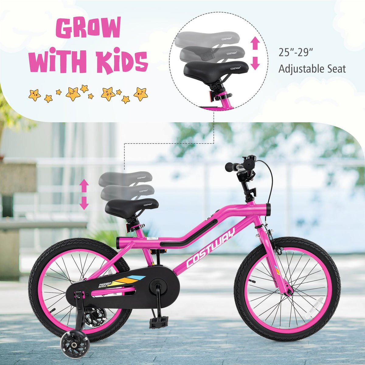 Patented 18 Inch LED Lighted Kids Bike with Training Wheels and Headlight for Ages 4-8 Years-18 inches view 5