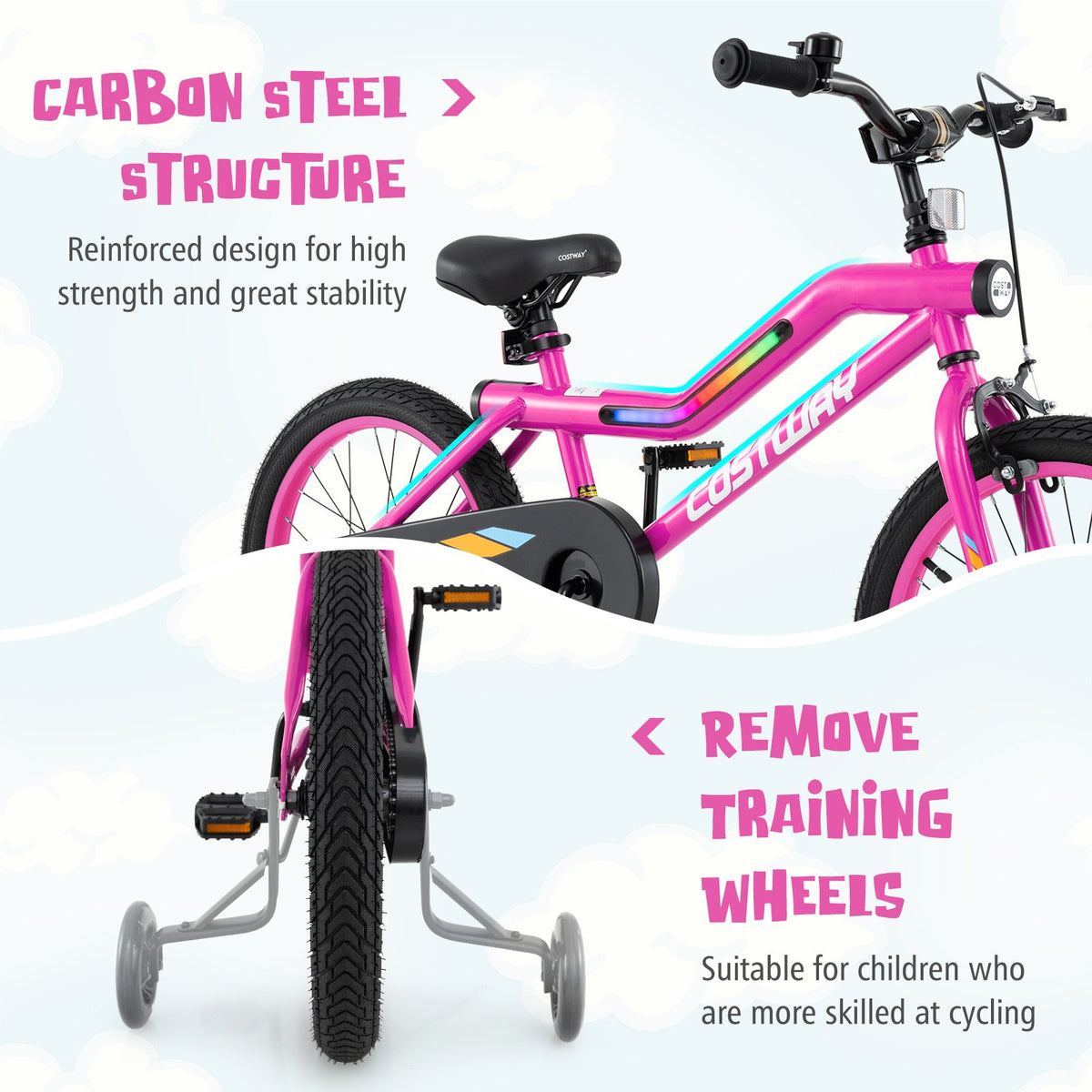 Patented 18 Inch LED Lighted Kids Bike with Training Wheels and Headlight for Ages 4-8 Years-18 inches view 8
