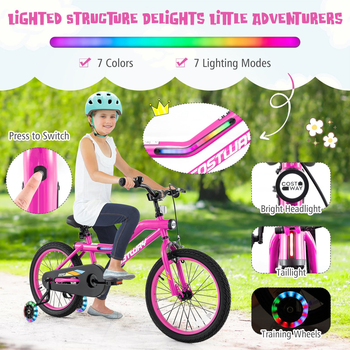Patented 18 Inch LED Lighted Kids Bike with Training Wheels and Headlight for Ages 4-8 Years-18 inches view 9
