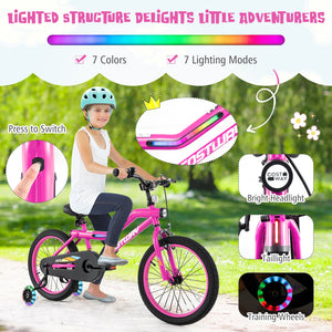 Patented 18 Inch LED Lighted Kids Bike with Training Wheels and Headlight for Ages 4-8 Years-18 inches view 9
