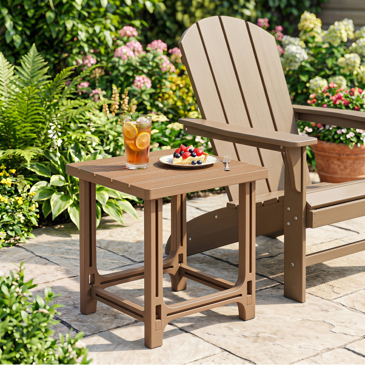 18 Inch Outdoor Adirondack Side Table with Slatted Surface-Brown view 2