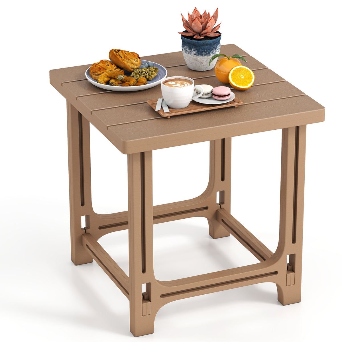18 Inch Outdoor Adirondack Side Table with Slatted Surface-Brown view 4