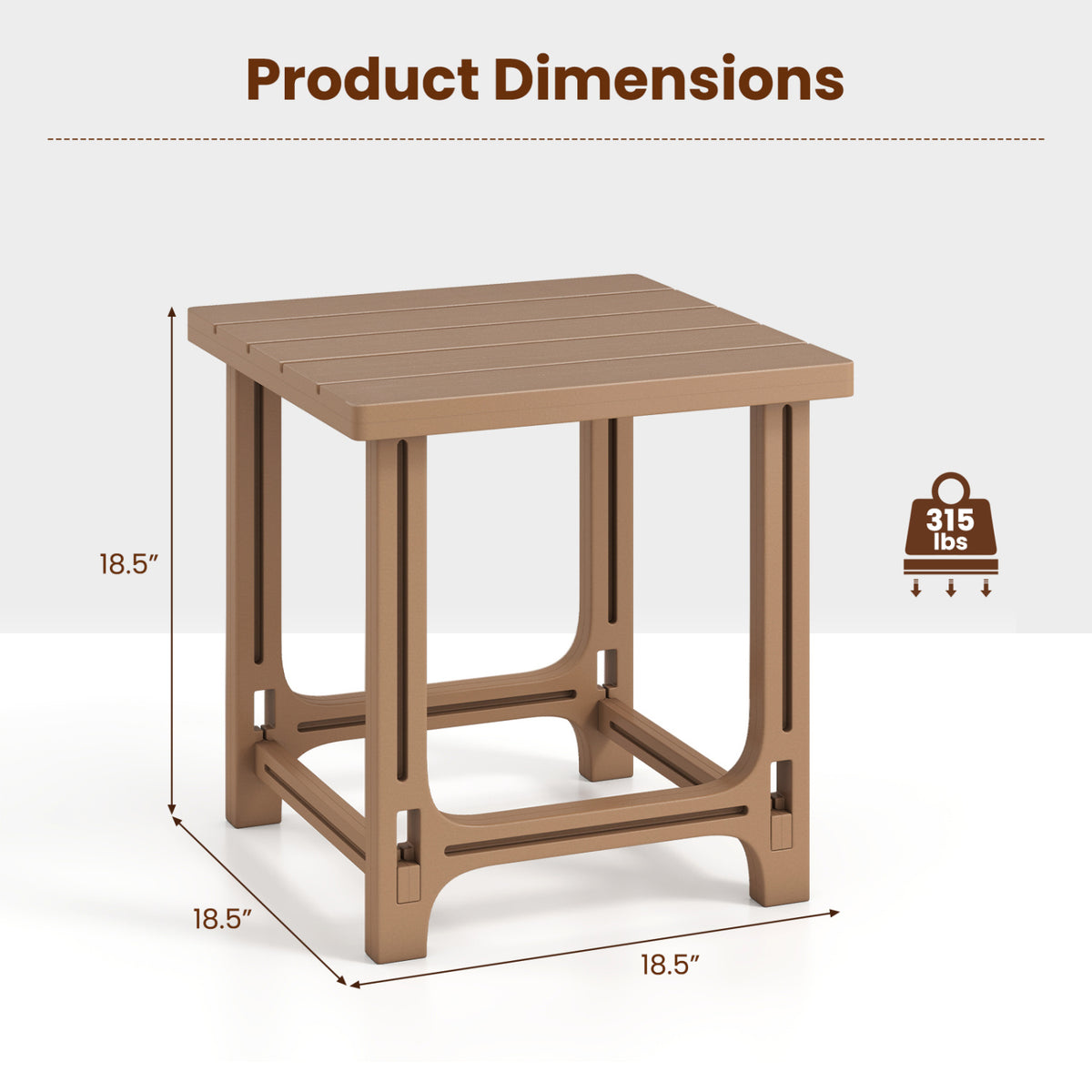18 Inch Outdoor Adirondack Side Table with Slatted Surface-Brown view 5