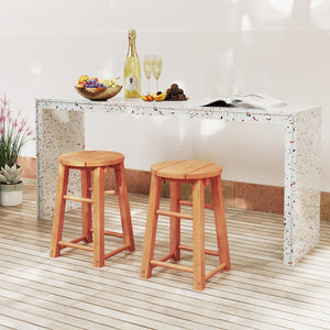 18-Inch Outdoor Wood Bar Stools Set of 2 with Round Seat and Footrest view 3