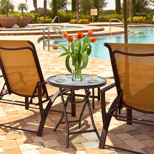 18 Inch Round Patio Side Table with Tempered Glass Top-Brown view 3