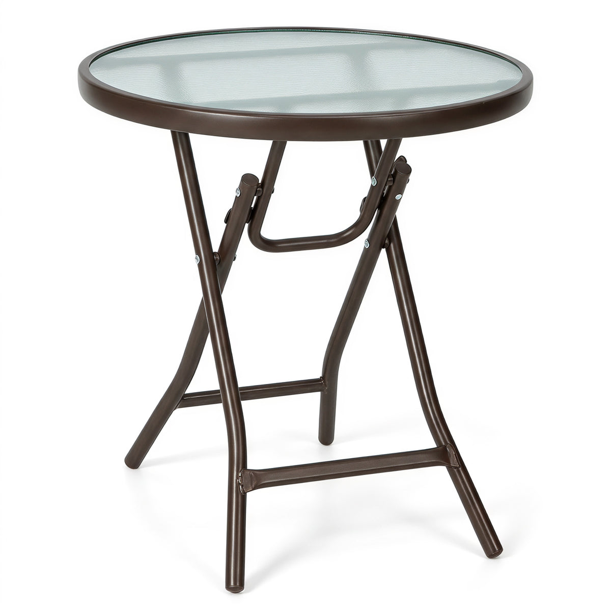 18 Inch Round Patio Side Table with Tempered Glass Top-Brown view 4