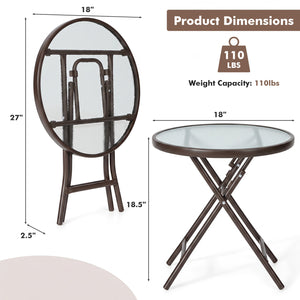 18 Inch Round Patio Side Table with Tempered Glass Top-Brown view 5