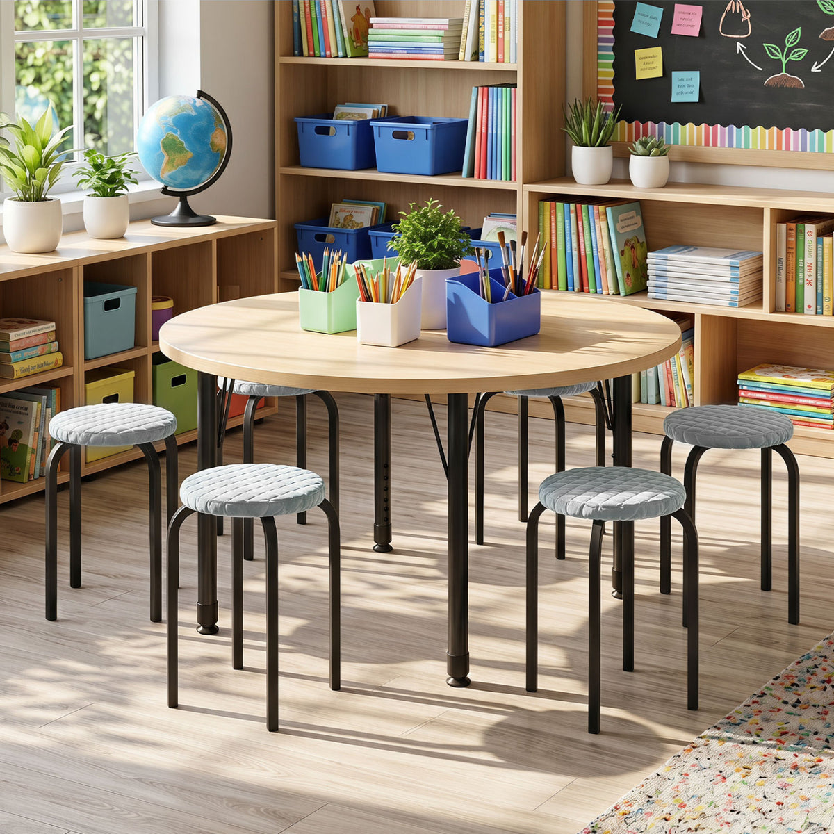 18 Inch Round Stackable Stools with Removable Washable Covers-Set of 6 view 3
