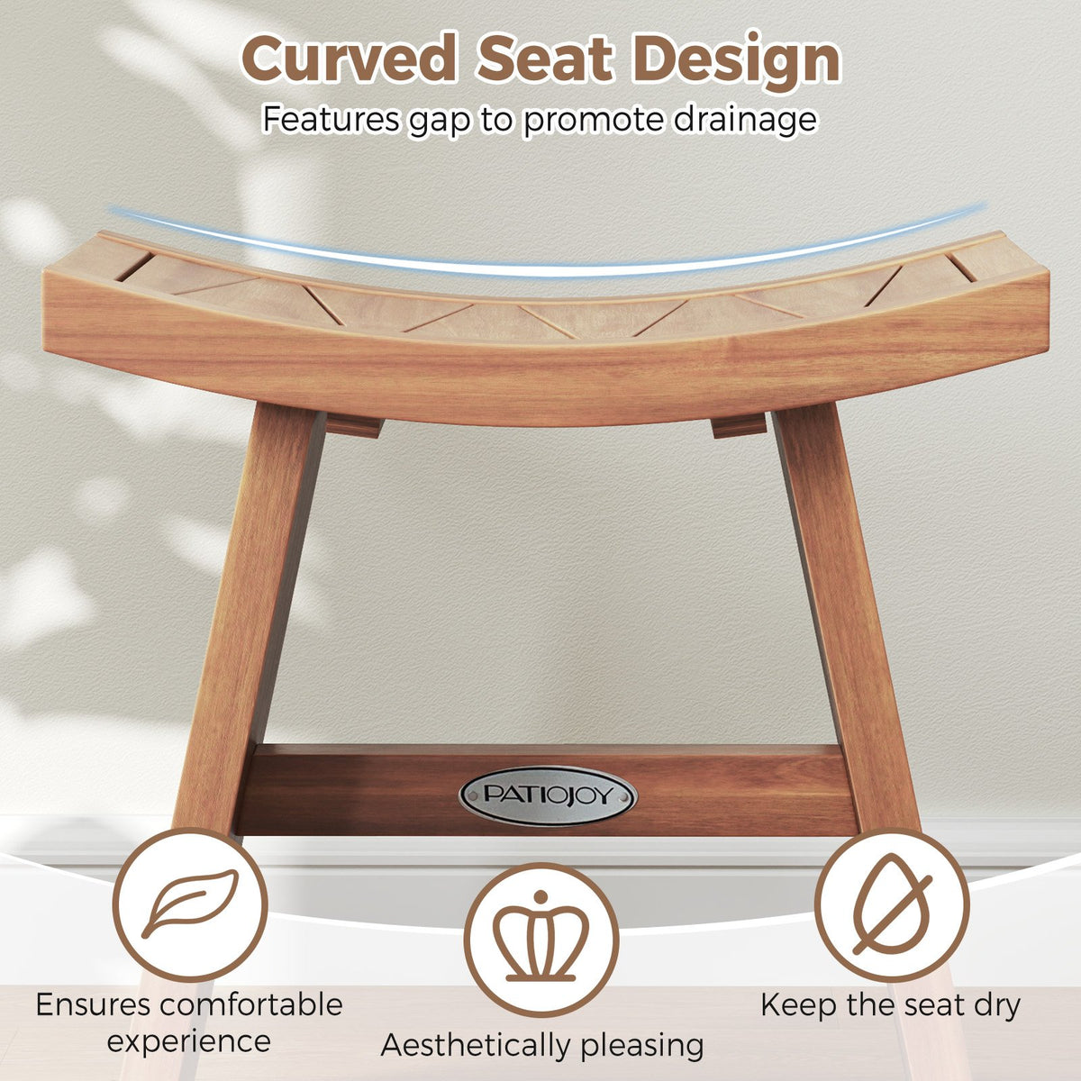 18 Inch Teak Wood Shower Bench with Curved Seat for Bathroom view 7