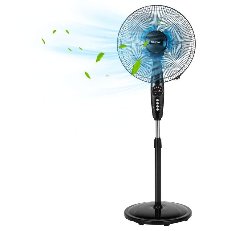 16 Inch Adjustable Height Fan with Quiet Oscillating Stand for Home and Office