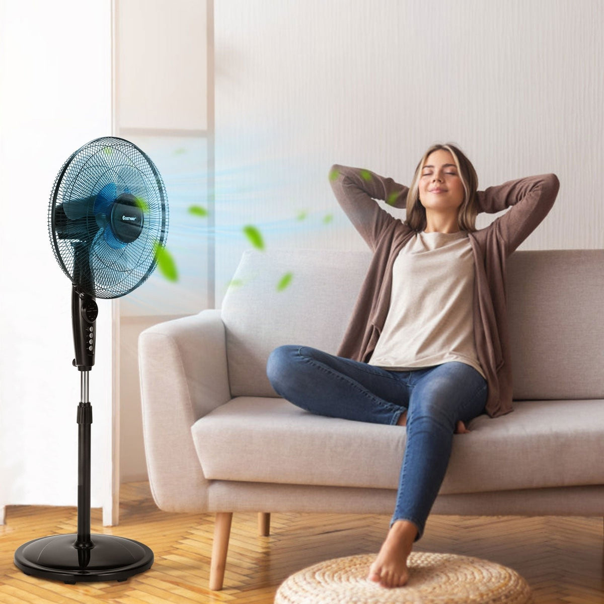 16 Inch Adjustable Height Fan with Quiet Oscillating Stand for Home and Office view 2