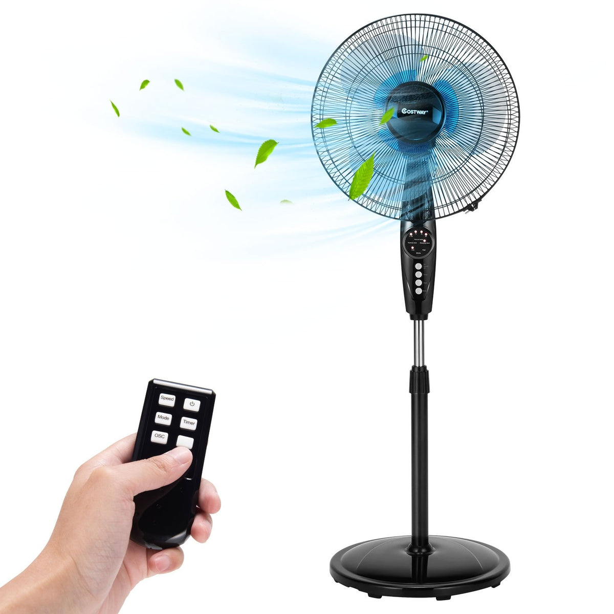 16 Inch Adjustable Height Fan with Quiet Oscillating Stand for Home and Office view 4