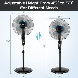 16 Inch Adjustable Height Fan with Quiet Oscillating Stand for Home and Office view 5