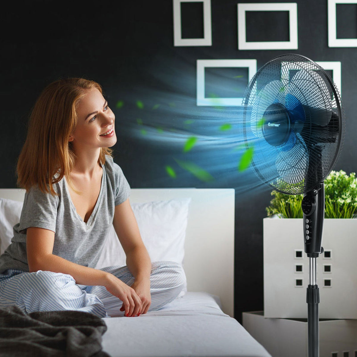 16 Inch Adjustable Height Fan with Quiet Oscillating Stand for Home and Office view 8
