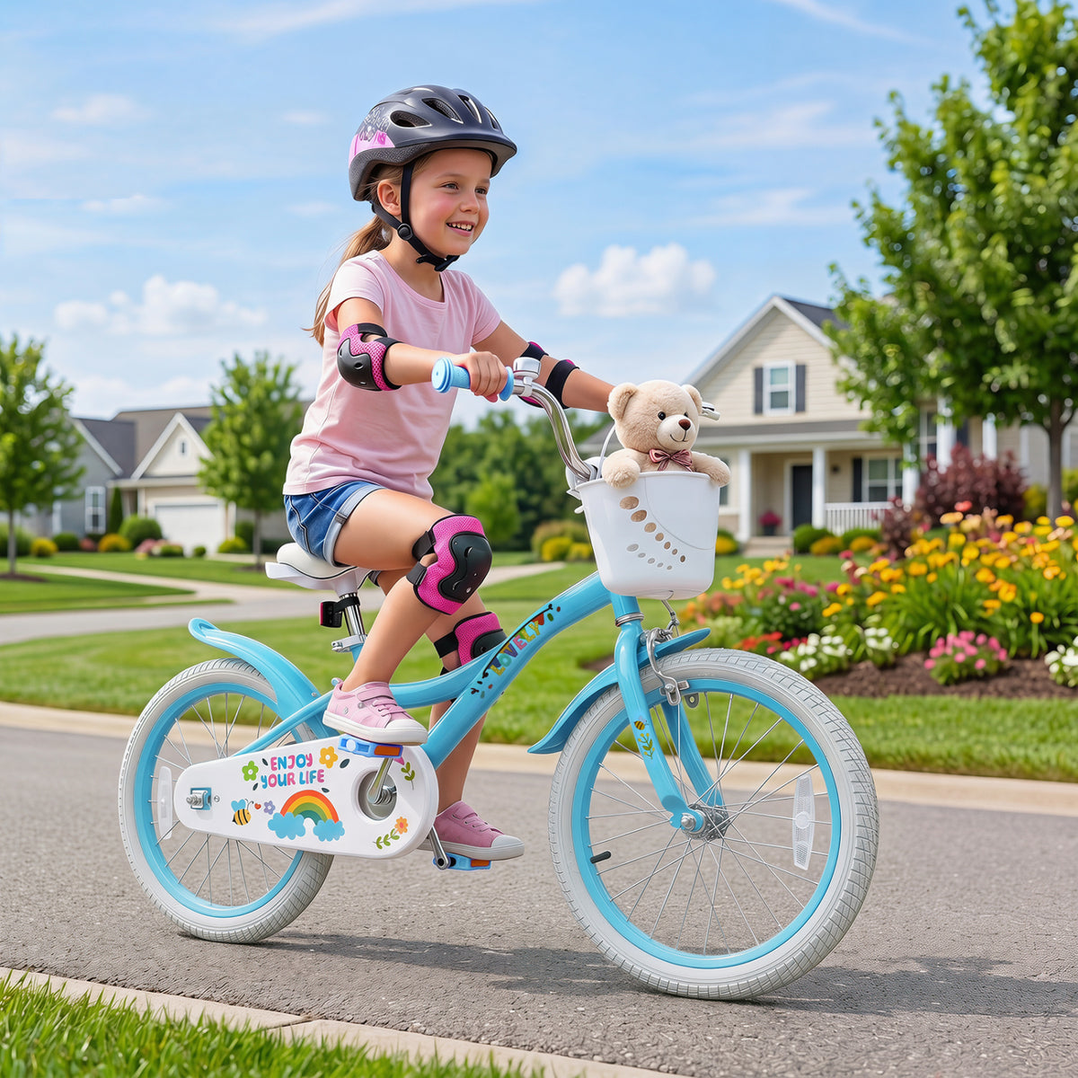 18 Inches Girls Bike for 4-8 Years Old with Basket - Spring Party Blue view 2