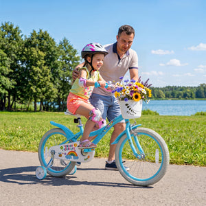 18 Inches Girls Bike for 4-8 Years Old with Basket - Spring Party Blue view 3
