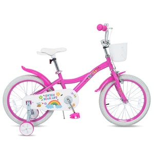 18 Inches Girls Bike for 4-8 Years Old with Basket - Spring Party, Pink