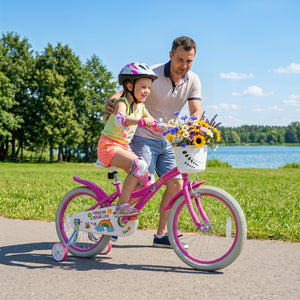 18 Inches Girls Bike for 4-8 Years Old with Basket - Spring Party, Pink view 3