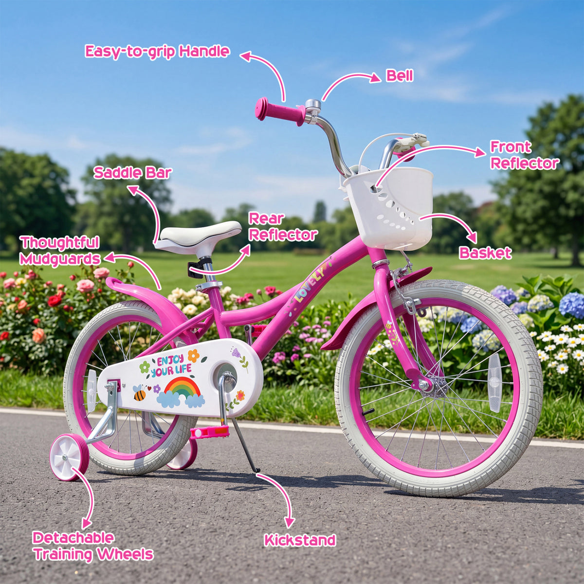 18 Inches Girls Bike for 4-8 Years Old with Basket - Spring Party, Pink view 6