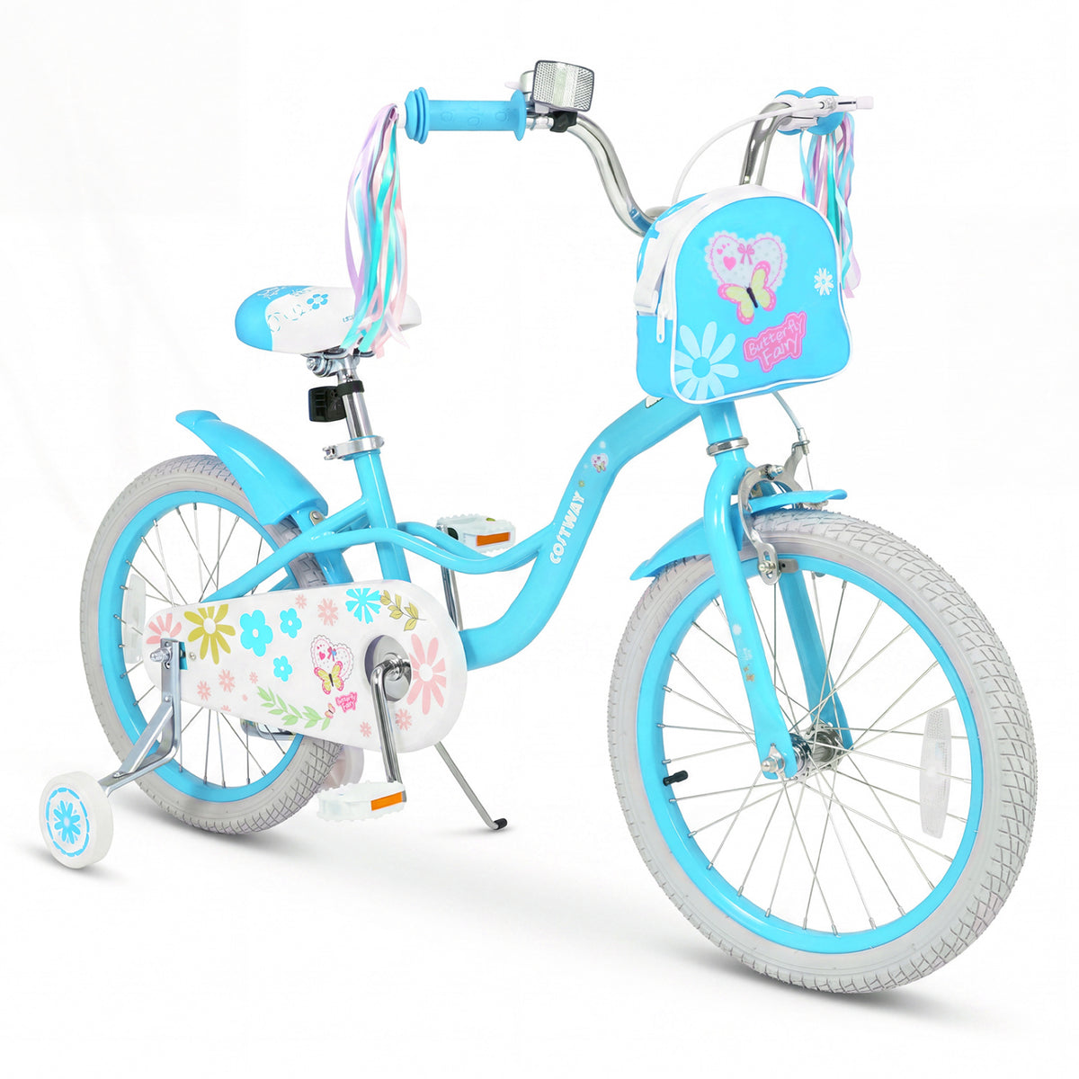 18 Inches Girls Bike with Front Bag and Streamers for 4-8 Years Blue