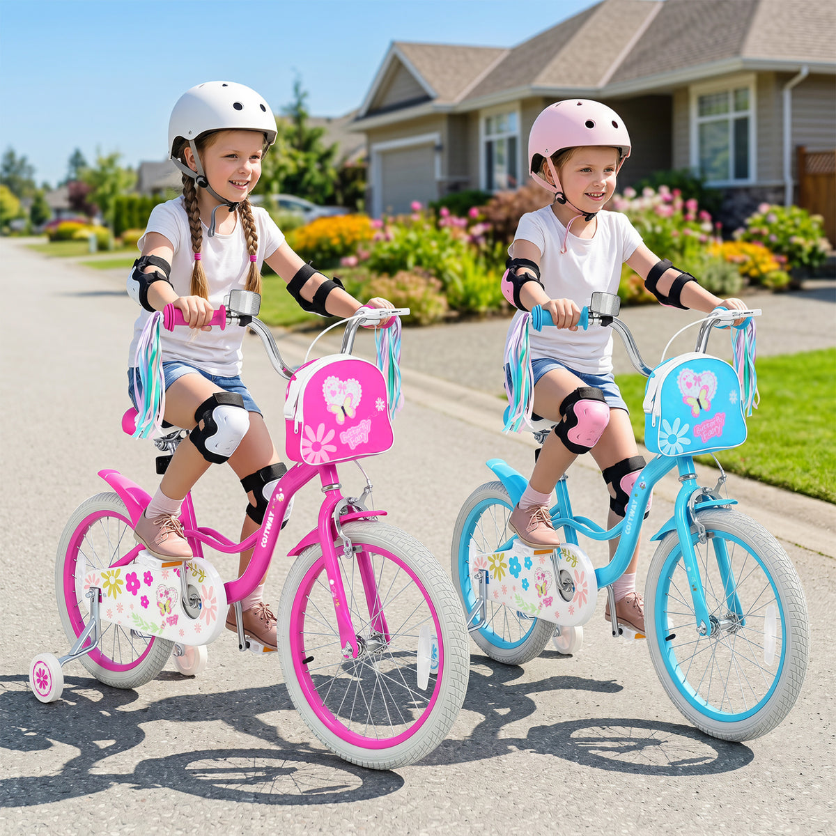 18 Inches Girls Bike with Front Bag and Streamers for 4-8 Years Blue view 2