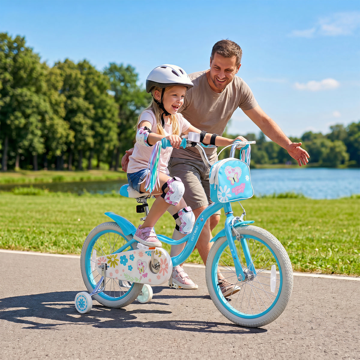 18 Inches Girls Bike with Front Bag and Streamers for 4-8 Years Blue view 3