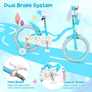 18 Inches Girls Bike with Front Bag and Streamers for 4-8 Years Blue view 7