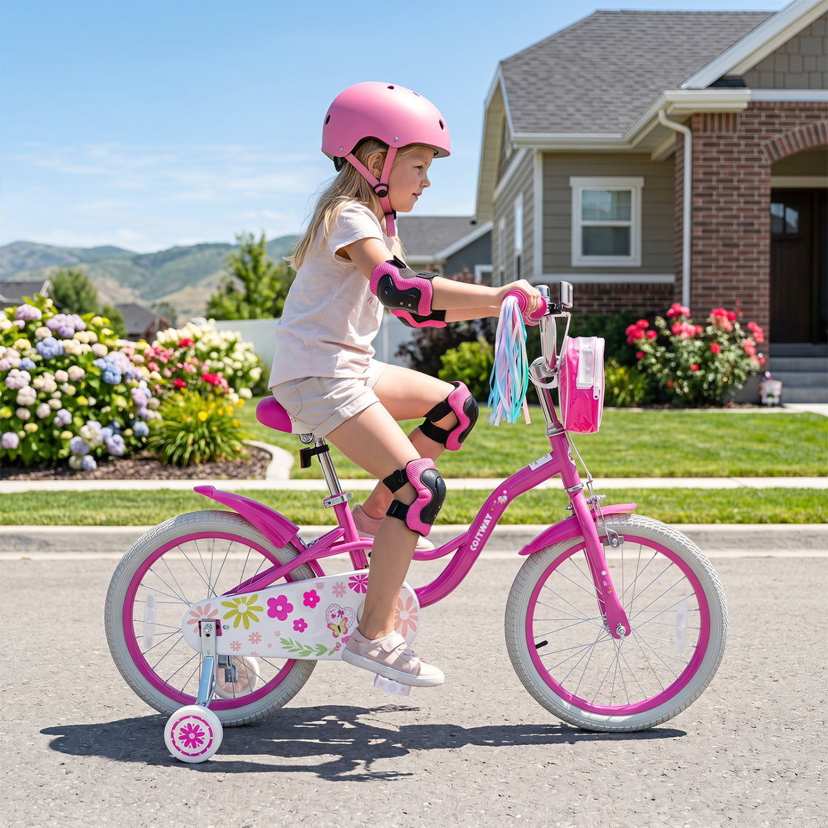 18 Inches Girls Bike with Front Bag and Streamers for 4-8 Years Pink view 3