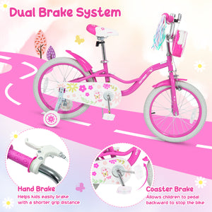 18 Inches Girls Bike with Front Bag and Streamers for 4-8 Years Pink view 7