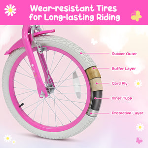 18 Inches Girls Bike with Front Bag and Streamers for 4-8 Years Pink view 9