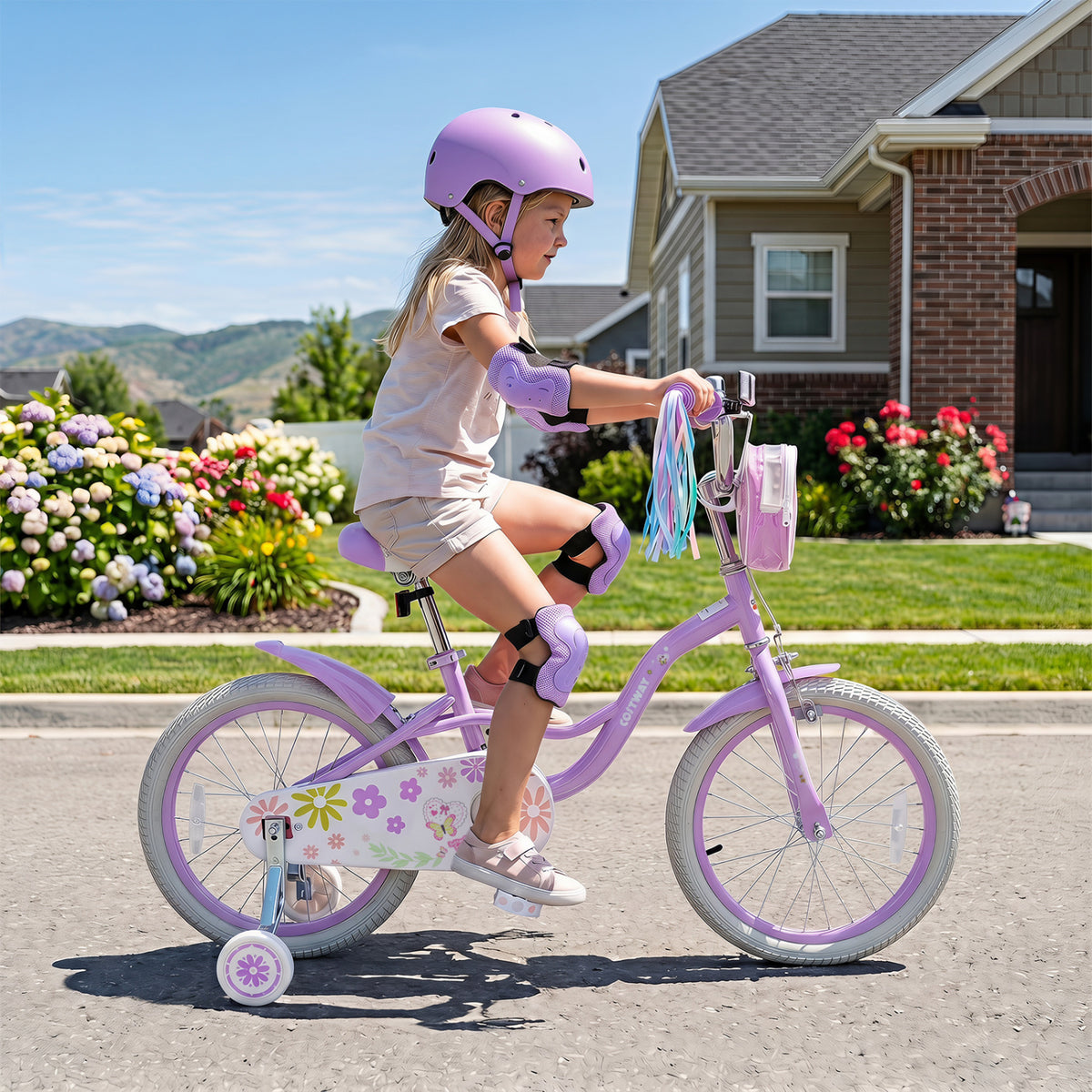 18 Inches Girls Bike with Front Bag and Streamers for 4-8 Years Purple view 2