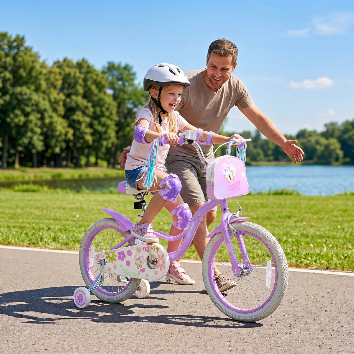 18 Inches Girls Bike with Front Bag and Streamers for 4-8 Years Purple view 3