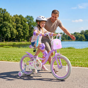18 Inches Girls Bike with Front Bag and Streamers for 4-8 Years Purple view 3