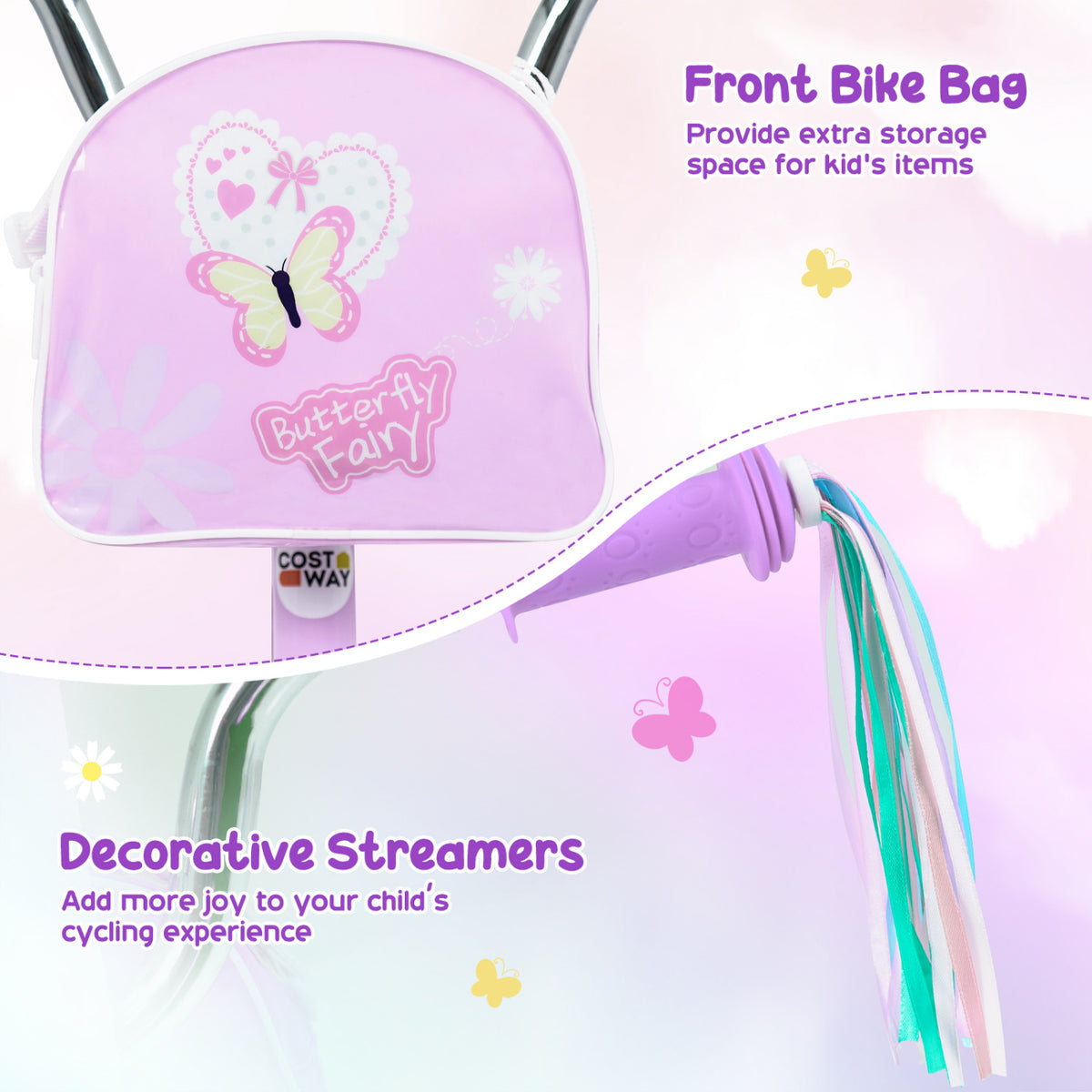 18 Inches Girls Bike with Front Bag and Streamers for 4-8 Years Purple view 5