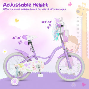 18 Inches Girls Bike with Front Bag and Streamers for 4-8 Years Purple view 6