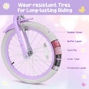 18 Inches Girls Bike with Front Bag and Streamers for 4-8 Years Purple view 8