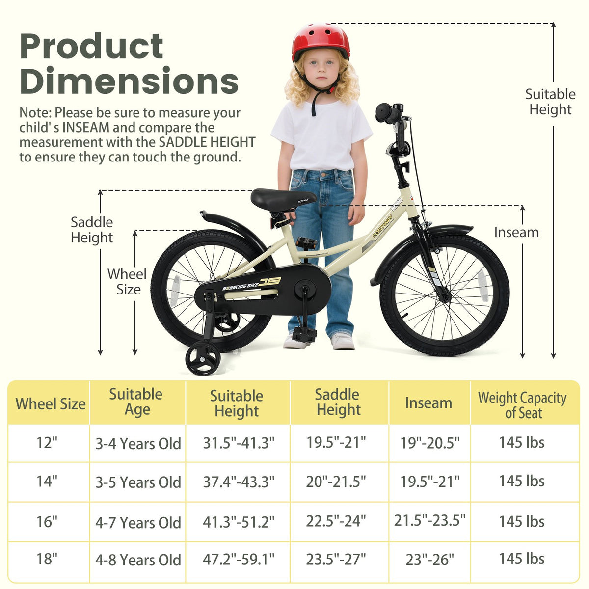18 Inches Kids Bike Sport Bicycle with Removable Training Wheels view 4