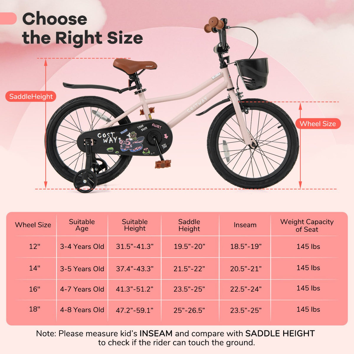 18 Inches Kids Bike with Basket and Adjustable Handlebar for 4-8 Years Old view 4