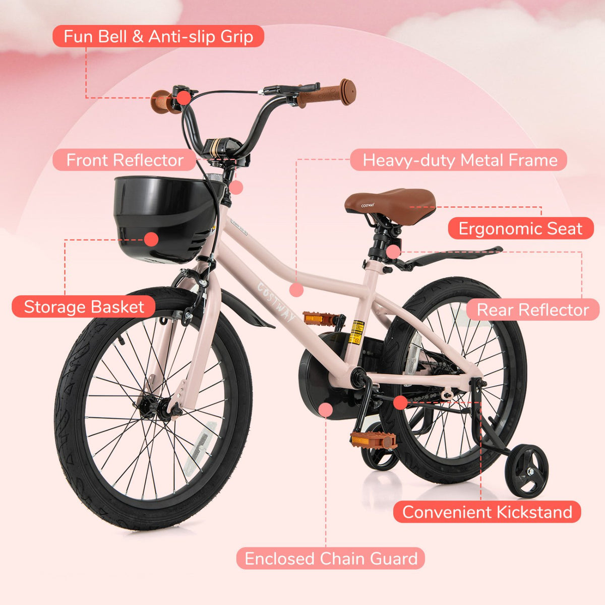 18 Inches Kids Bike with Basket and Adjustable Handlebar for 4-8 Years Old view 9