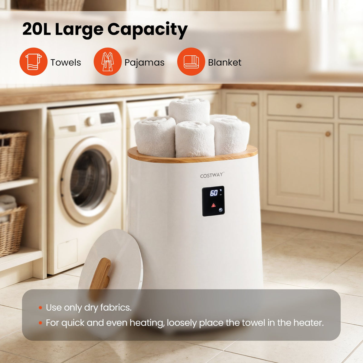 18 L Large Blanket Towel Warmer with LED Display for Bathroom-White view 6