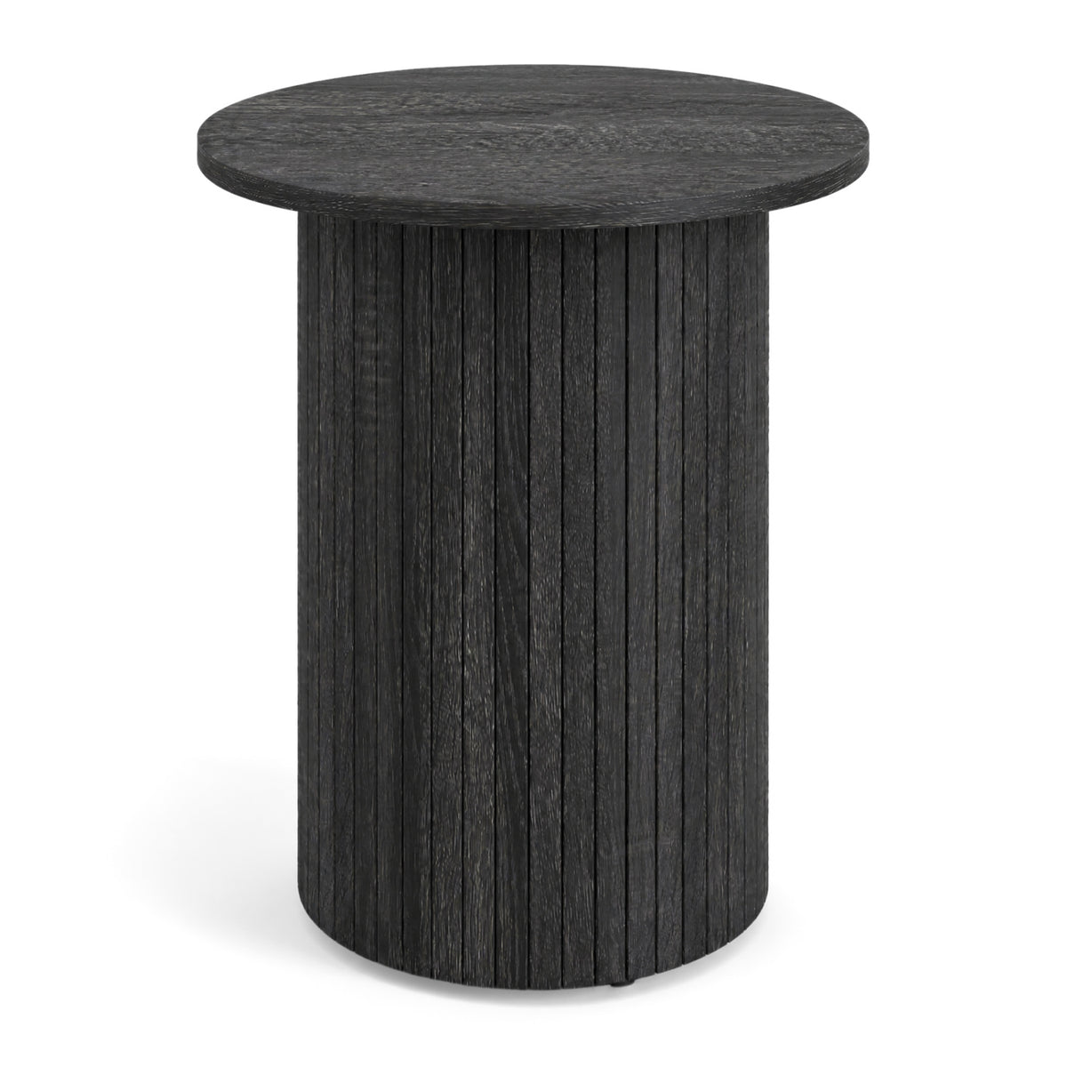 18 inches Round Fluted Side Table with Pedestal Drum Design and Non-Slip Foot Pads for Small Spaces-Black