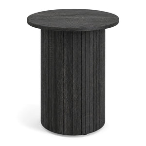 18 inches Round Fluted Side Table with Pedestal Drum Design and Non-Slip Foot Pads for Small Spaces-Black