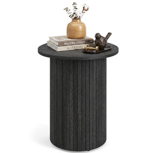 18 inches Round Fluted Side Table with Pedestal Drum Design and Non-Slip Foot Pads for Small Spaces-Black view 4